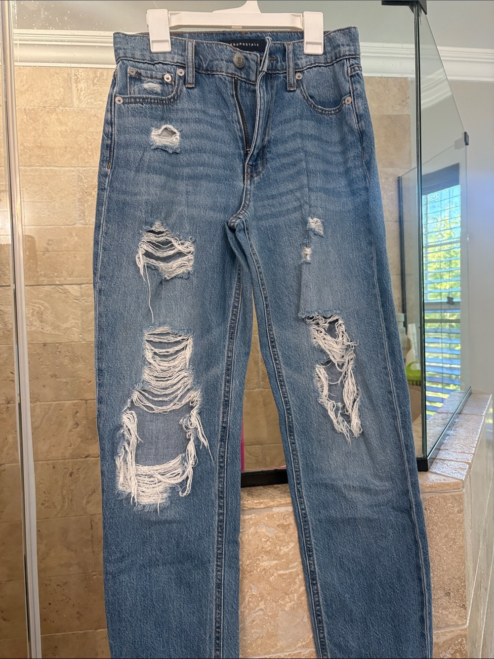 Aeropostale Mom Jeans Blue Ripped Straight-Leg Jeans